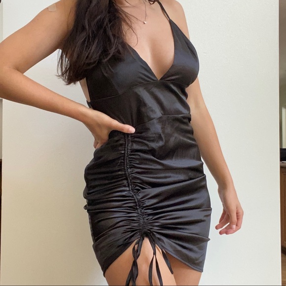 Black Scrunch Tie Mini Dress - Picture 2 of 3